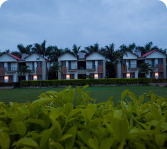 Cottages With Garden At Evening